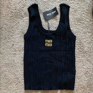 Miu Miu Black Tank Top with Gold Logo